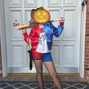 Harley Quinn Red Blue Costume Set * full outfit w bat and choker * suicide squad